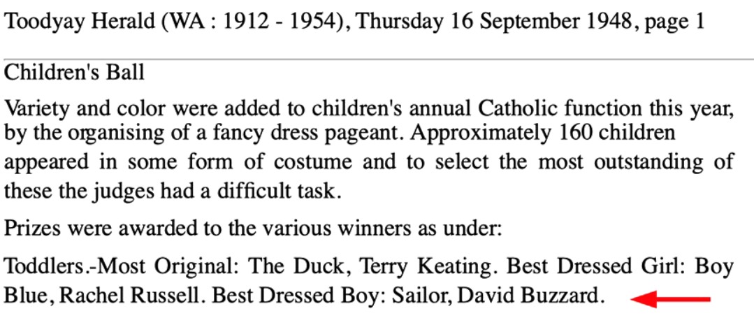 David’s Costume at Children’s Fancy Dress Ball